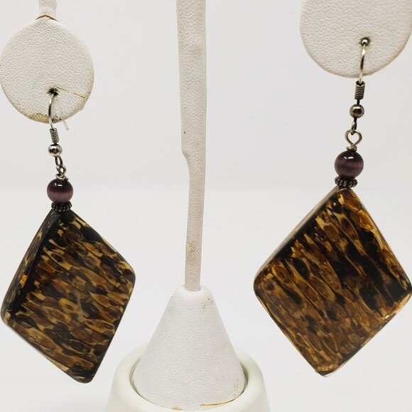 Natural Brown Diamond-Shape Earrings - Picture 2 of 5